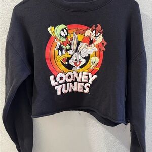 Looney Tunes Black Cropped Sweatshirt